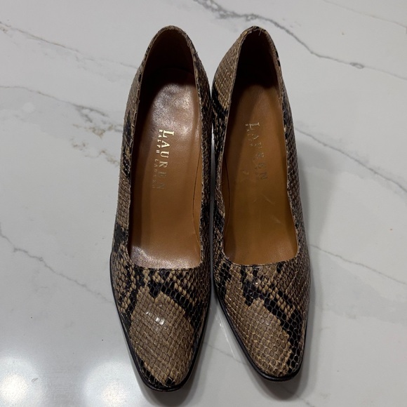 Lauren Ralph Lauren Brown and Black Snake Print Heels - Picture 1 of 12
